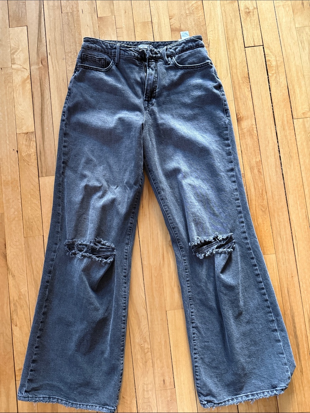Good American good ease relaxed 4/27 Black Washed Distressed Wide-Leg Jeans
